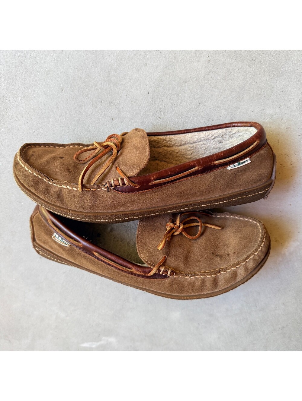 L.L. Bean Brown Suede Moccasin Slippers with Shearling Lining